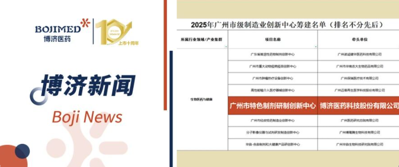喜報！博濟醫(yī)藥入選首批廣州市級制造業(yè)創(chuàng)新中心籌建名單